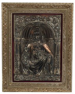 CONTINENTAL SILVERED COPPER REPOUSSE PANEL OF CHRIST