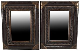 (2) PORTUGUESE STYLE EMBOSSED LEATHER FRAME MIRRORS, 46" x 36"