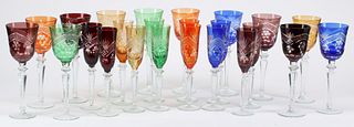 (24) COLORED CRYSTAL CHAMPAGNE FLUTES & WINE GLASSES