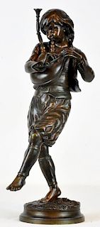 Signed Charles G. Ferville Bronze "Young Musician"