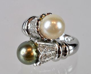Platinum Diamond & Pearl Crossover Ring
