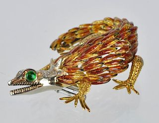 18kt Gold & Diamond Enameled Lizard Brooch