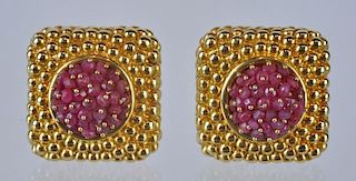Pr. 14kt Italian Gold & Ruby Pierced Earrings