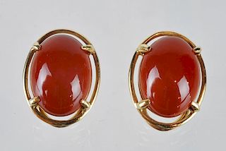 Gumps Gold & Cabochon Carnelian Clip Earrings