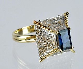 Diamond & Blue-Green Sapphire 14kt Gold Ring