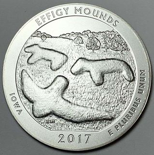 2017-P ATB Iowa Effigy Mounds Monument 5 ozt .999 Silver 