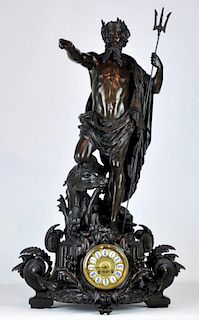 Signed G. Trouillard Metal Figural Neptune Clock