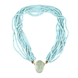 Turquoise, 14K and Cameo Necklace