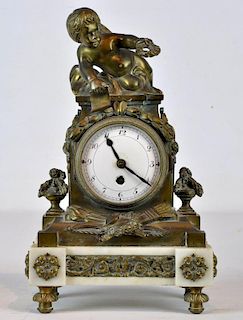 French Bronze 19th C. Clock with Enamel Dial