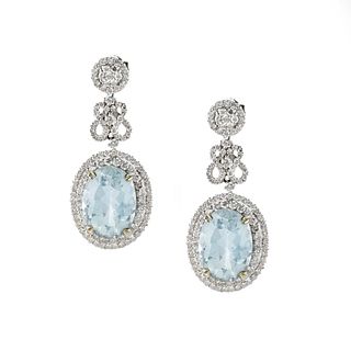 Aquamarine, Diamond and 18K Earrings