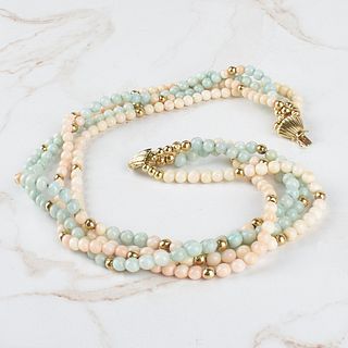 Coral, Jade and 14K Necklace