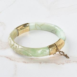 Jade and 14K Bangle Bracelet