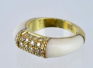 18kt Gold & White Coral with Pave Diamond Ring