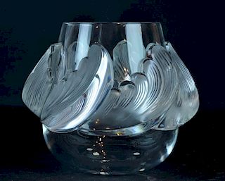 Lalique 'Vagues'  Waves Crystal Vase, Mid 20th C.