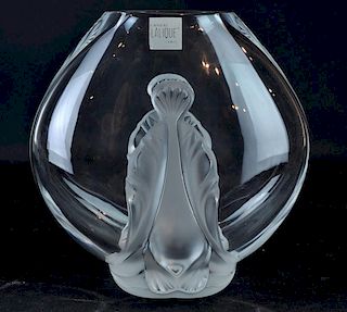 Lalique French Crystal Vase with Frosted Sides