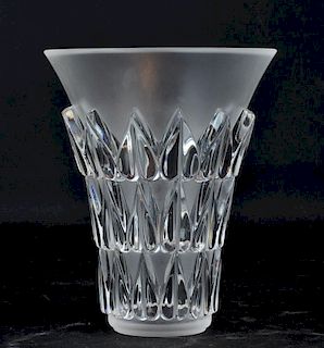 Lalique French Crystal 'Feuilles' Vase
