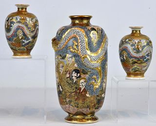 Japanese Satsuma Vase & Pr. Sm. Satsuma Vases