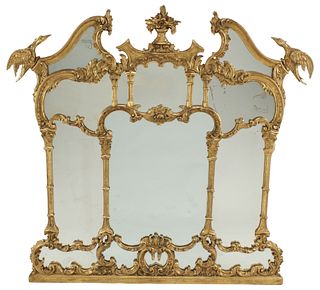 LARGE CHINESE CHIPPENDALE STYLE GILT MIRROR, 64" X 60"