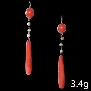 PAIR OF CORAL AND PEARL EARRINGS