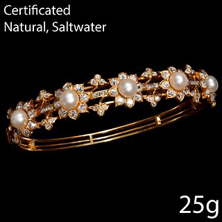 CERTIFICATED NATURAL SALTWATER PEARL AND DIAMOND BANGLE