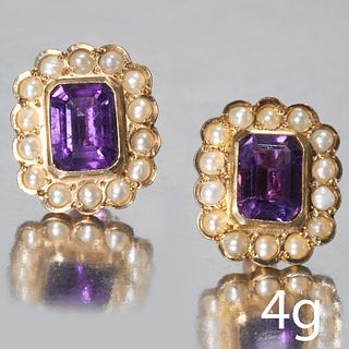 PAIR OF ANTIQUE AMETHYST AND PEARL CLUSTER EARRINGS