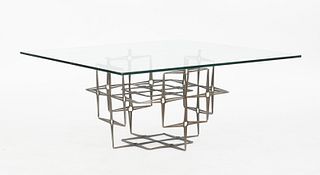 Brutalist Welded Masonry Nails and Glass Coffee Table
