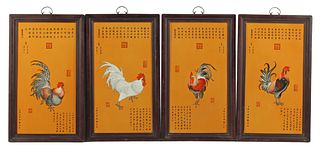 (4) FRAMED CHINESE PORCELAIN ROOSTER PLAQUES