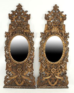 (2) ORNATE ROCOCO STYLE FIGURAL CARVED GILTWOOD MIRRORS