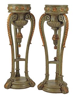 (2) REGENCE STYLE PARCEL GILT & PAINTED STANDING JARDINIERES