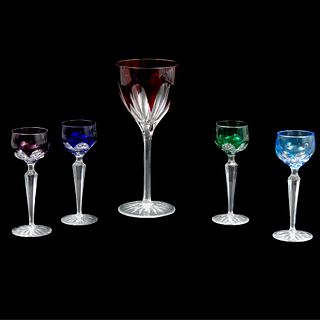 LOTE DE COPAS SIGLO XX Elaboradas en cristal tipo Bohemia Transparente y de colores Selladas Fabergé 2 tamaños diferentes<...