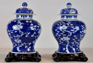 Pr. Chinese Blue & White Porcelain Lidded Jars