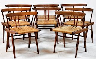 George Nakashima, 8 Grass Seat Chairs, 20th C.