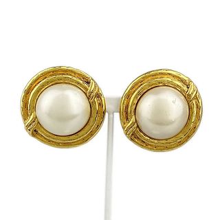 CHANEL PEARL GOLD PLATED EARRINGS