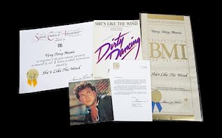PATRICK SWAYZE DIRTY DANCING SIGNED RECORD AND BMI CERTIFICATES
