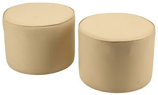 (2) CONTEMPORARY LEATHER UPHOLSTERED OTTOMANS