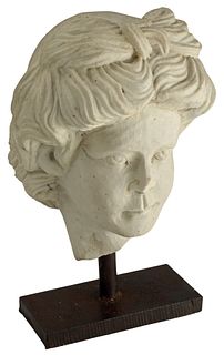 CLASSICAL STYLE CARVED MARBLE HEAD ON IRON STAND
