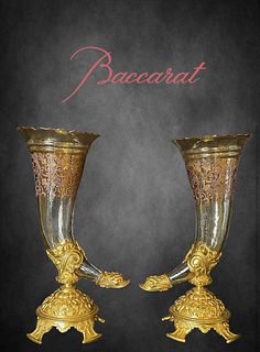 A Pair Of 19th C. French Baccarat Crystal Bronze Vases
