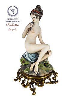 Naked Girl Seared On Rock, A Vintage Capodimonte Hallmarked Figurine, Barbetta Signed