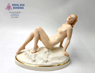 The Nude Sunbather, A Vintage Royal Dux Figurine, Elly Strobach Signed