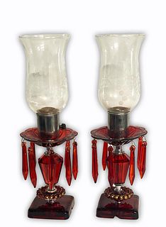 A Pair Of Glass & Crystal Boudoir Table Lamps