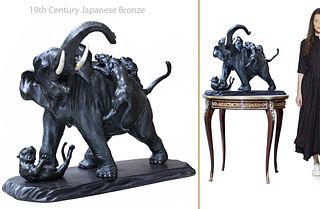 A Large 19th Century Japanese Bronze Elephant Sculpture