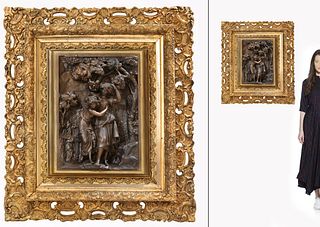 A Large 19th C. French Engraved Figural Bronze Framed wall Hanging