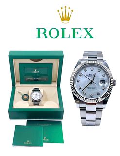 A ROLEX Oyster Perpetual DATEJUST Diamond & Mother of Pearl Men Watch. Box and COA