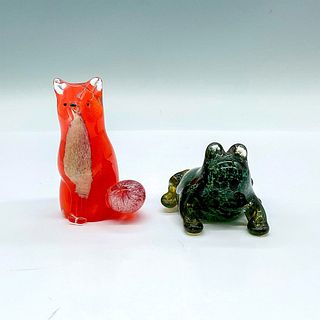 2pc Paul Miller Langham Glass Animal Figurines, Signed