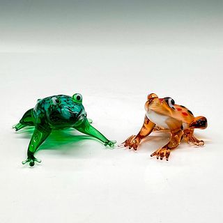 2pc Global Village Art Glass Figurines, Frogs