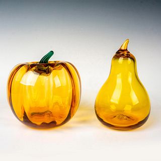 2pc Vintage Art Studio Glass Pear and Pumpkin Figurines