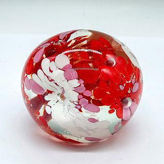 Murano Art Glass Floral Paperweight, Signed