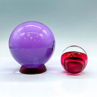 2pc Art Glass Colored Orbs Paperweights
