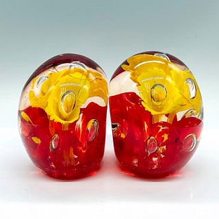 2pc Murano Art Glass Floral Bookends