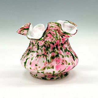 Fenton Ruffled Vase, Vasa Murrhina Rose + Aventurine Green